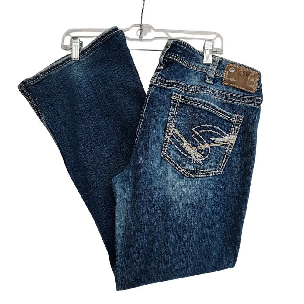 Silver Jeans W34 L31 Blue Lola Bootcut Thick Stitch Y2K Western Boho Denim Pants